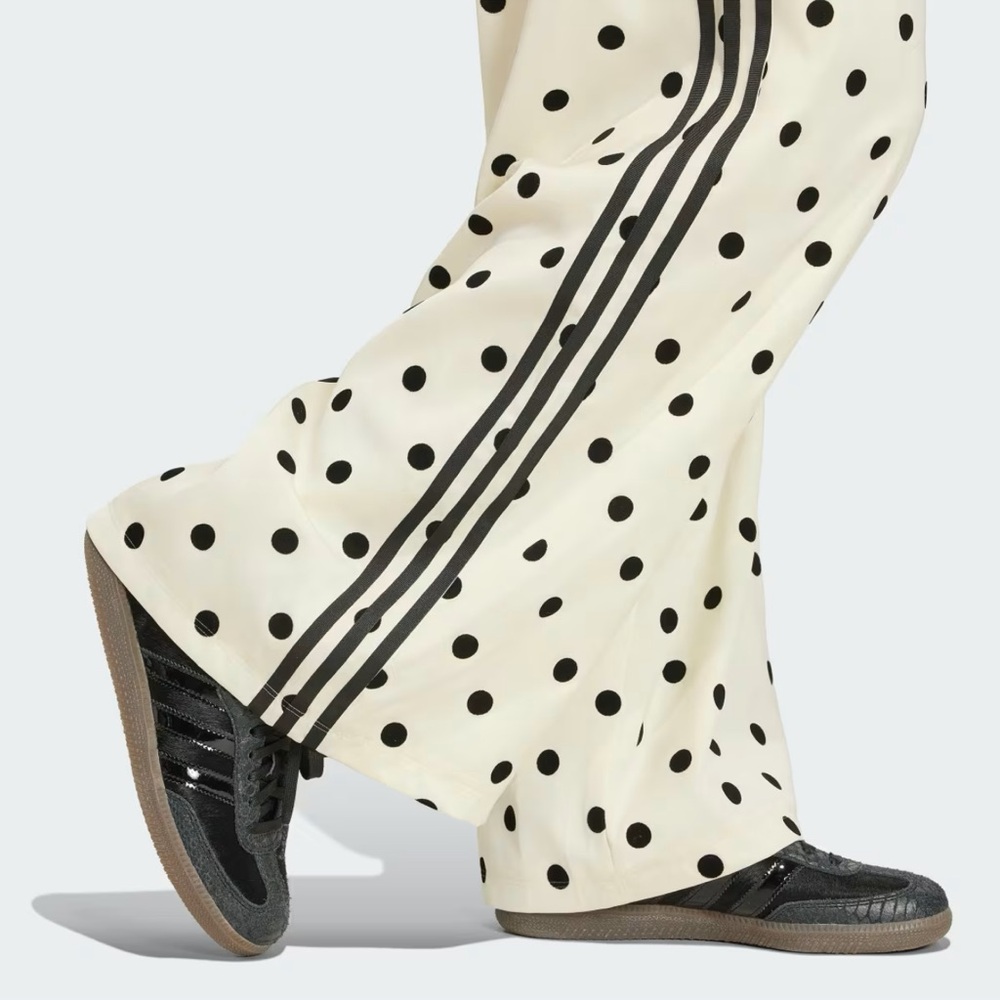 NWT Adidas Off White Wide Leg Polka Dot Track Pants - Picture 7 of 7